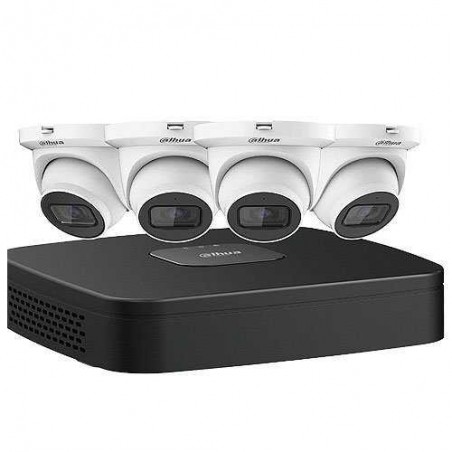 Dahua N444E42B Starlight IP Security System Kit (4) 4MP Turret Cameras and (1) 4K 4-Channel NVR